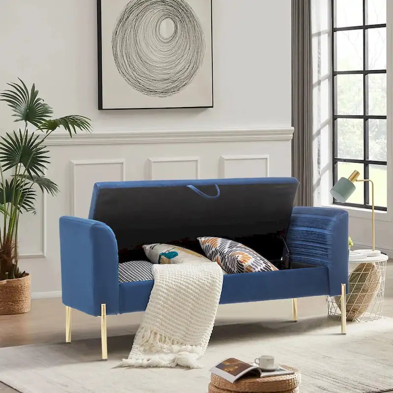 Banc de rangement ottoman avec accoudoir et grand espace de rangement – 132 cm