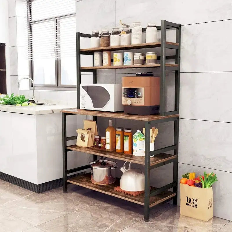 5 Tier Bakers Rack with Storage, Kitchen Stand Micorwave Over Cart