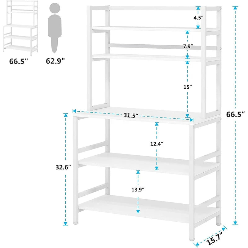 5 Tier Bakers Rack with Storage, Kitchen Stand Micorwave Over Cart
