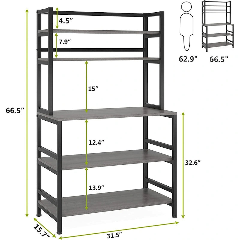 5 Tier Bakers Rack with Storage, Kitchen Stand Micorwave Over Cart