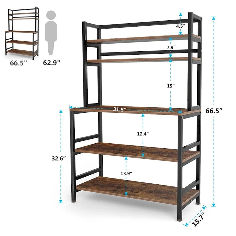 5 Tier Bakers Rack with Storage, Kitchen Stand Micorwave Over Cart