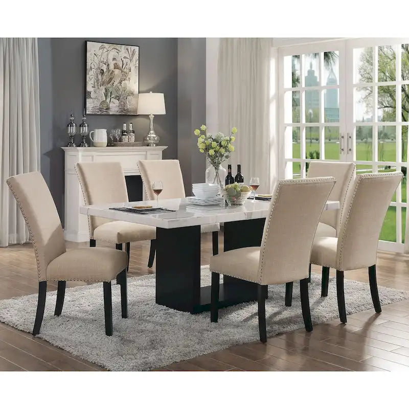 Cots Transitional Light Grey 7-Piece Marble Top Dining Set by Furniture of America