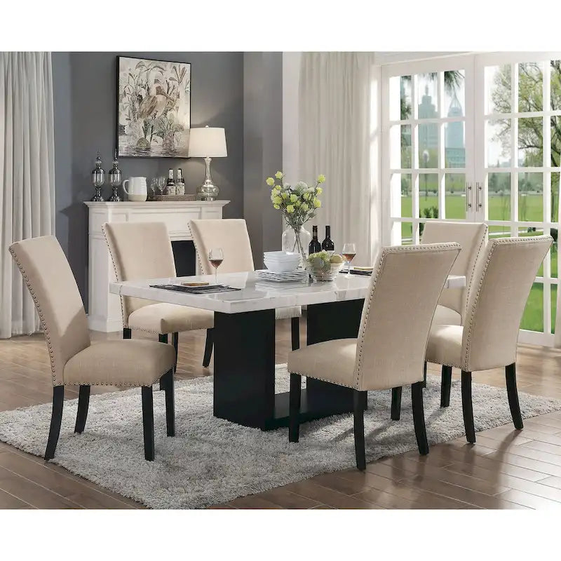 Cots Transitional Light Grey 7-Piece Marble Top Dining Set by Furniture of America