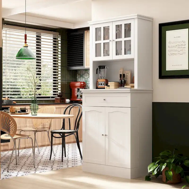 Long Standing Kitchen Cabinet with Large Open Space for Microwave - 30W x 69.3H