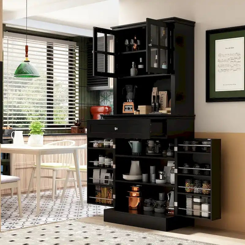 Long Standing Kitchen Cabinet with Large Open Space for Microwave - 30W x 69.3H