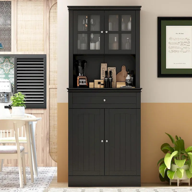 Long Standing Kitchen Cabinet with Large Open Space for Microwave - 30W x 69.3H