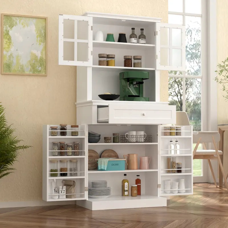 Long Standing Kitchen Cabinet with Large Open Space for Microwave - 30W x 69.3H