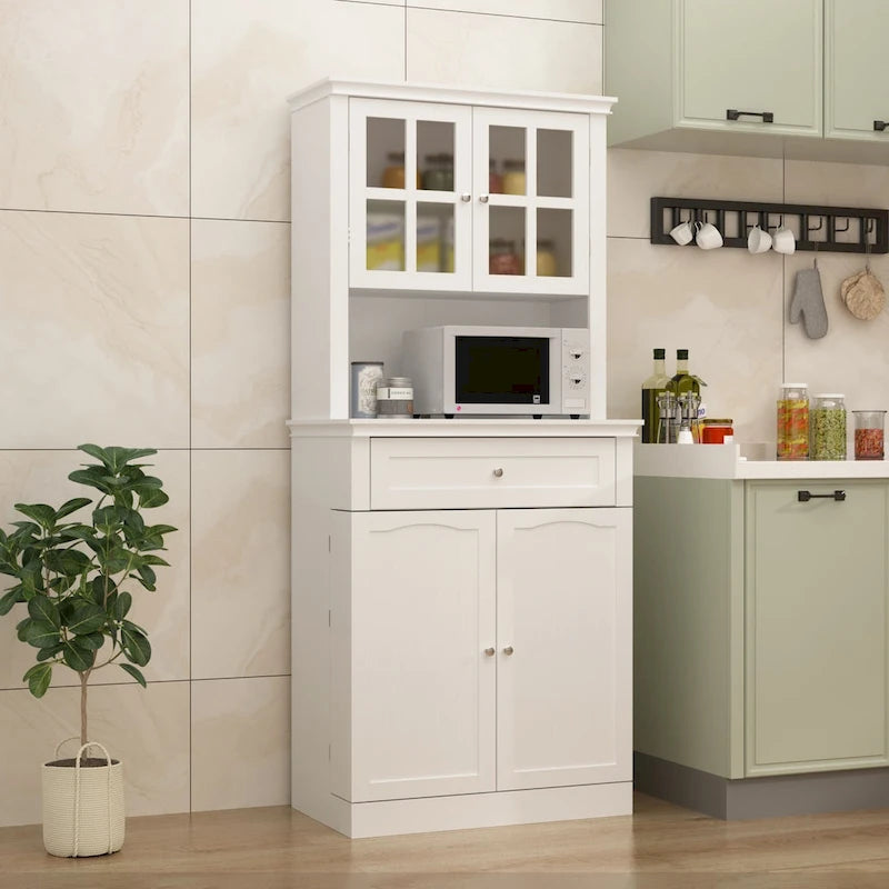Long Standing Kitchen Cabinet with Large Open Space for Microwave - 30W x 69.3H