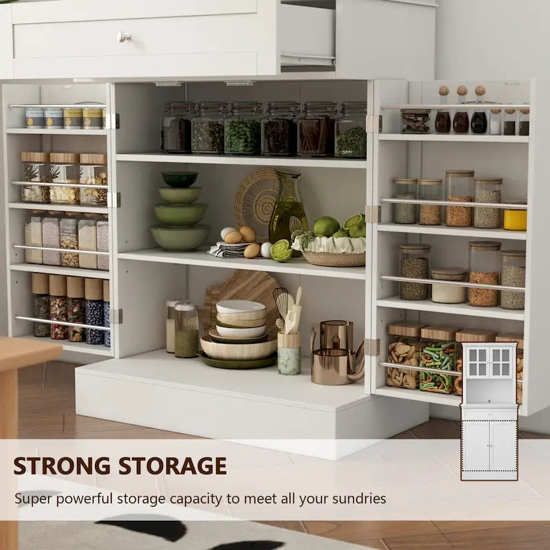 Long Standing Kitchen Cabinet with Large Open Space for Microwave - 30W x 69.3H