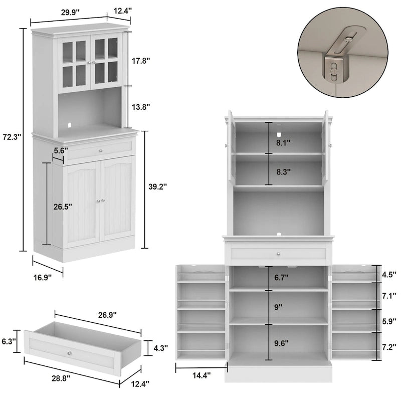 Long Standing Kitchen Cabinet with Large Open Space for Microwave - 30W x 69.3H