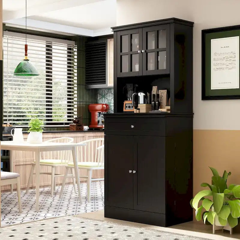 Long Standing Kitchen Cabinet with Large Open Space for Microwave - 30W x 69.3H