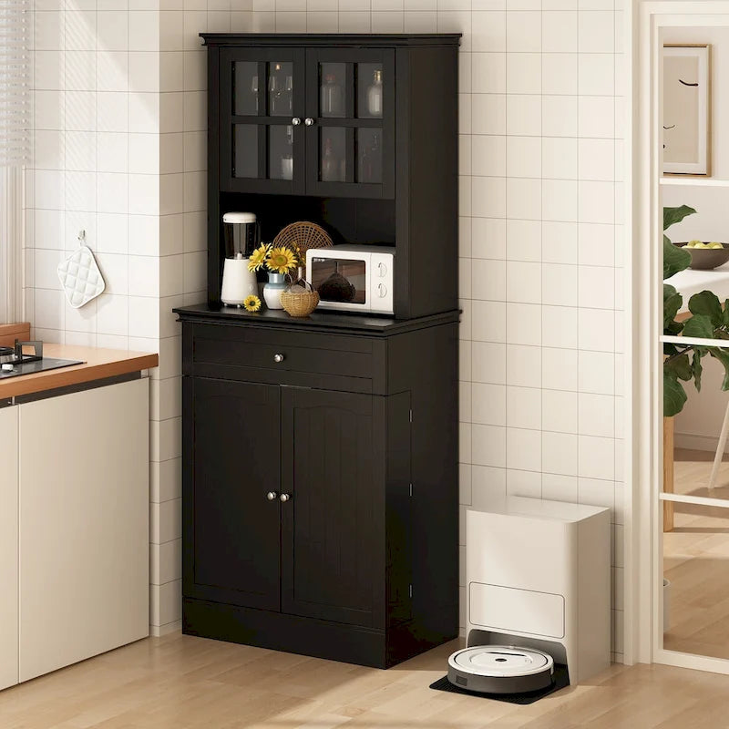 Long Standing Kitchen Cabinet with Large Open Space for Microwave - 30W x 69.3H