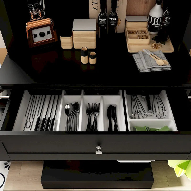 Long Standing Kitchen Cabinet with Large Open Space for Microwave - 30W x 69.3H