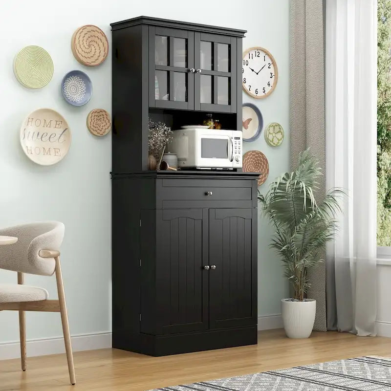 Long Standing Kitchen Cabinet with Large Open Space for Microwave - 30W x 69.3H