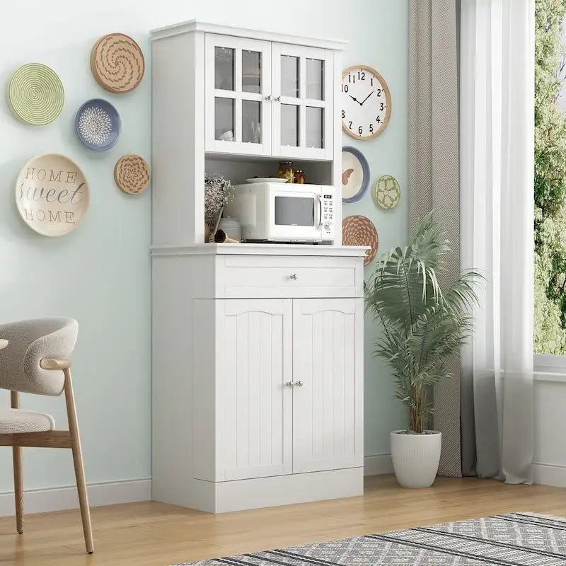 Long Standing Kitchen Cabinet with Large Open Space for Microwave - 30W x 69.3H