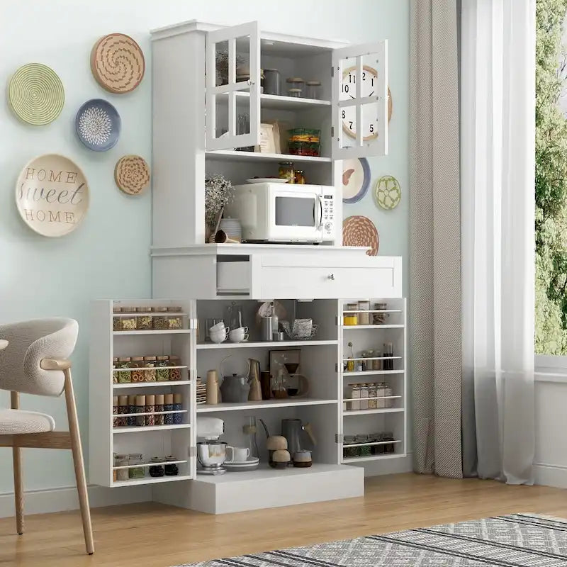 Long Standing Kitchen Cabinet with Large Open Space for Microwave - 30W x 69.3H