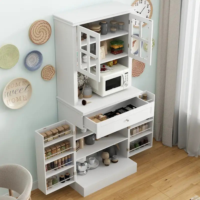 Long Standing Kitchen Cabinet with Large Open Space for Microwave - 30W x 69.3H