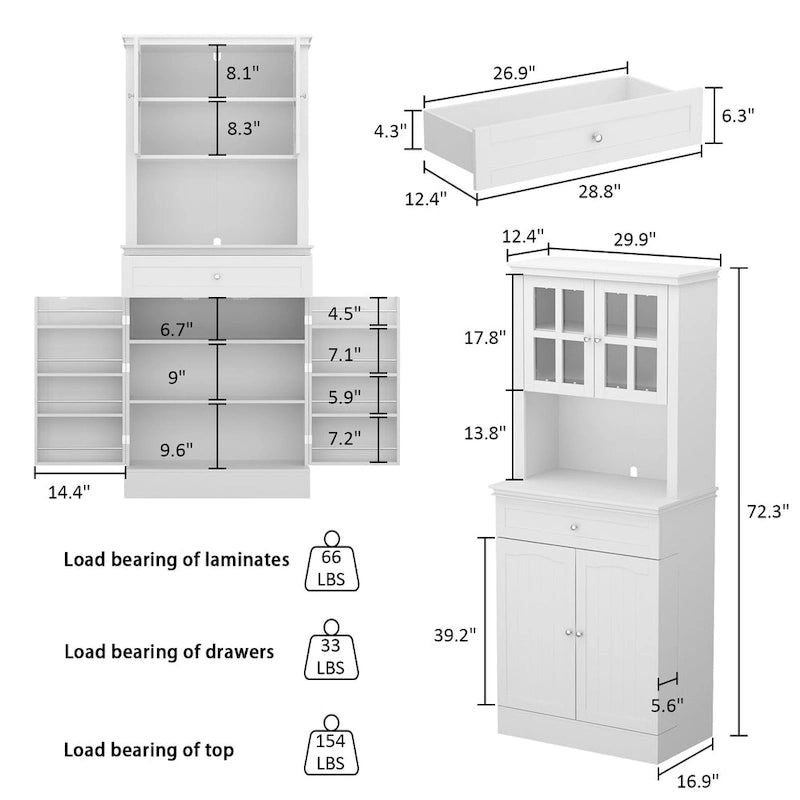 Long Standing Kitchen Cabinet with Large Open Space for Microwave - 30W x 69.3H