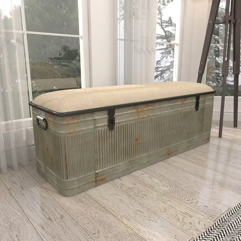 18-inch Grey Metal Fabric Bench