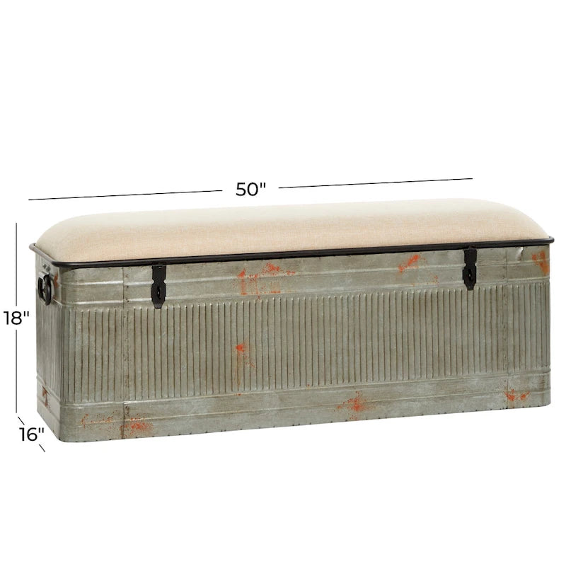 18-inch Grey Metal Fabric Bench