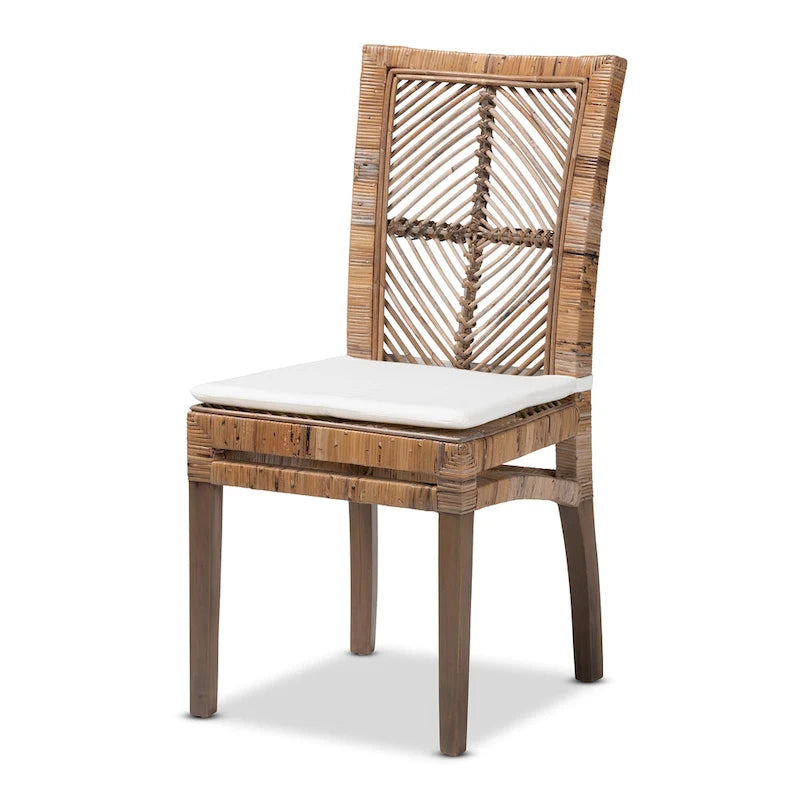 Laluna Modern Bohemian Rattan/ Mahogany Wood Dining Chair with Cushion