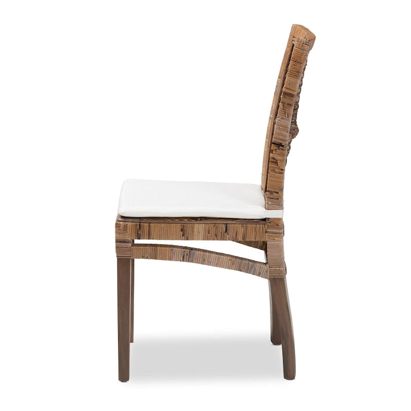 Laluna Modern Bohemian Rattan/ Mahogany Wood Dining Chair with Cushion