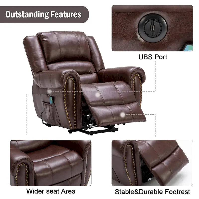 Breathable Rivet Power Lift Recliner Chair with Massage,Heat and USB Port
