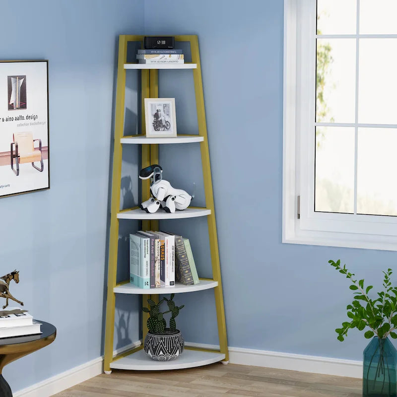 5 tier Bathroom Corner Shelf Storage Tower Cabinet Rustic Brown