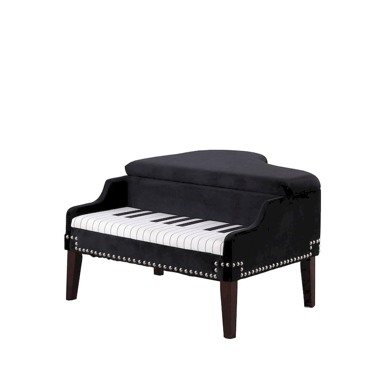 21 In. Beige Piano Upholstered Nailhead Living Room Ottoman