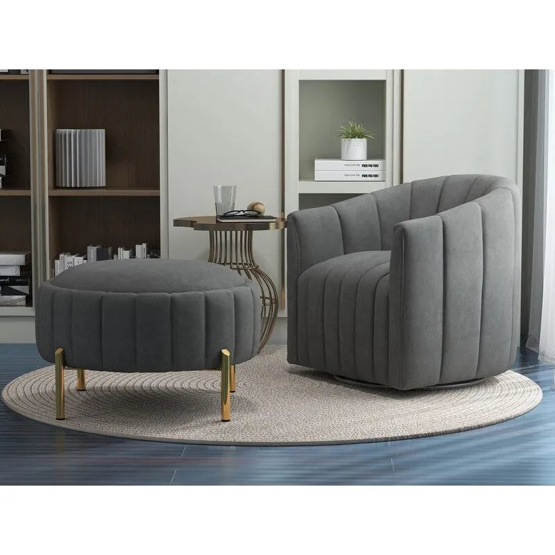Fauteuil club pivotant contemporain en velours capitonné