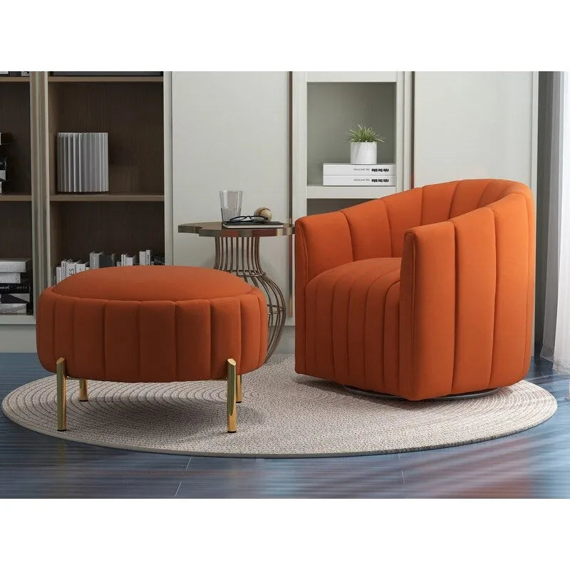 Fauteuil club pivotant contemporain en velours capitonné