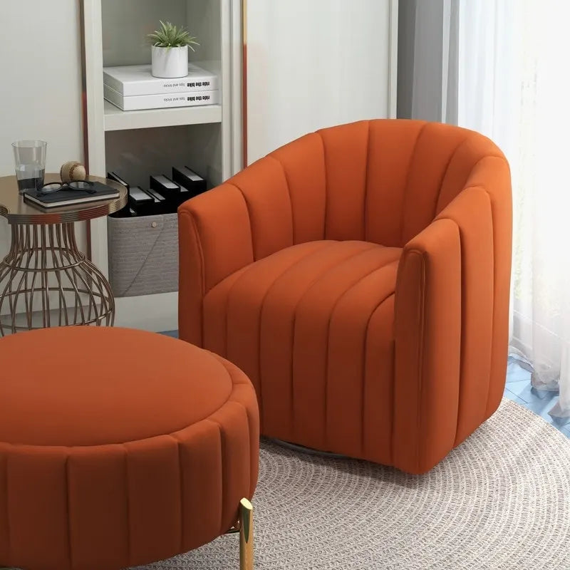 SEYNAR Contemporary Tufted Velvet Swivel Club Chair with Ottoman Set