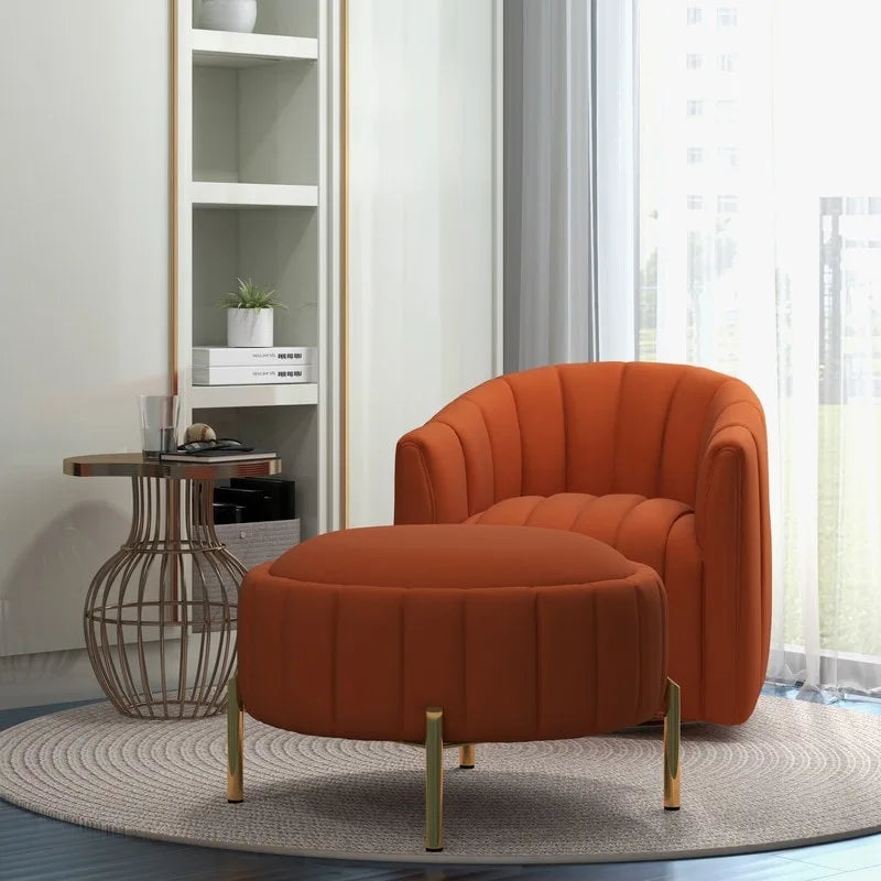 SEYNAR Contemporary Tufted Velvet Swivel Club Chair with Ottoman Set