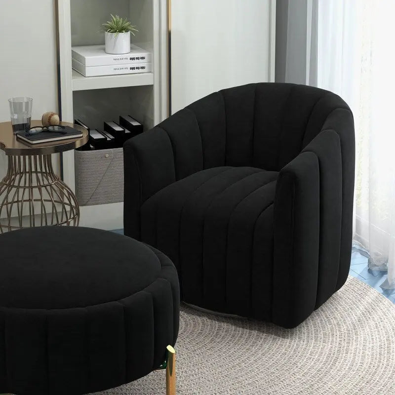 SEYNAR Contemporary Tufted Velvet Swivel Club Chair with Ottoman Set