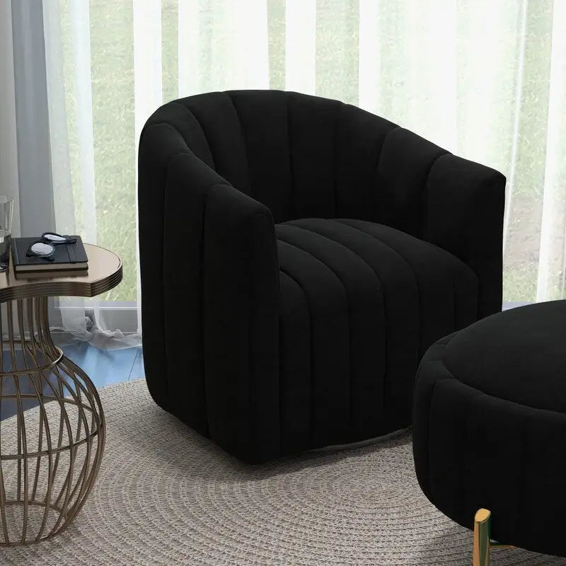 SEYNAR Contemporary Tufted Velvet Swivel Club Chair with Ottoman Set