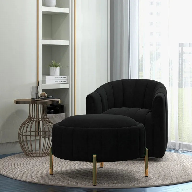 SEYNAR Contemporary Tufted Velvet Swivel Club Chair with Ottoman Set