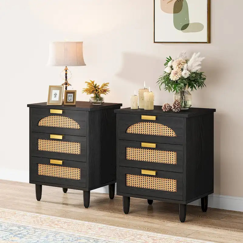 20-Inch Night Stand, 3-Drawer Wood Bedside Table Storage Cabinet for Bedroom, Green
