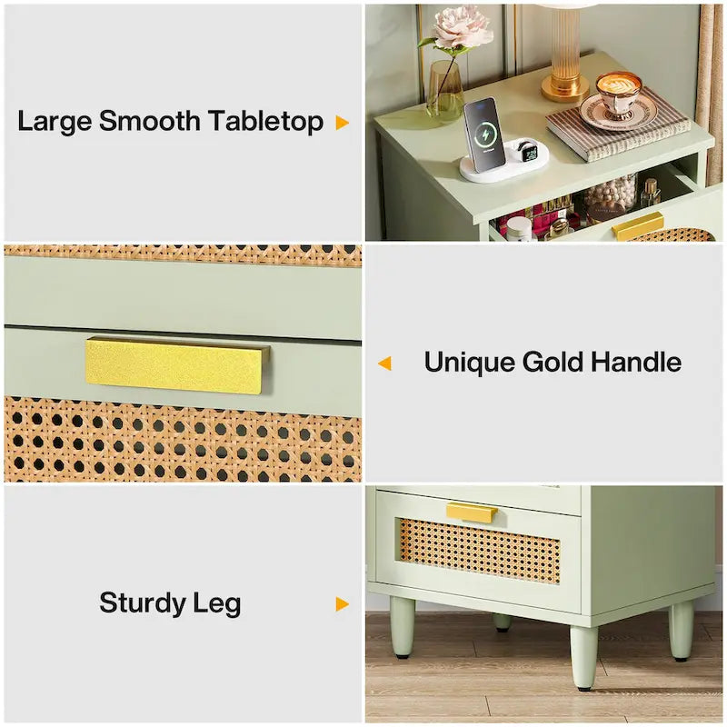 20-Inch Night Stand, 3-Drawer Wood Bedside Table Storage Cabinet for Bedroom, Green