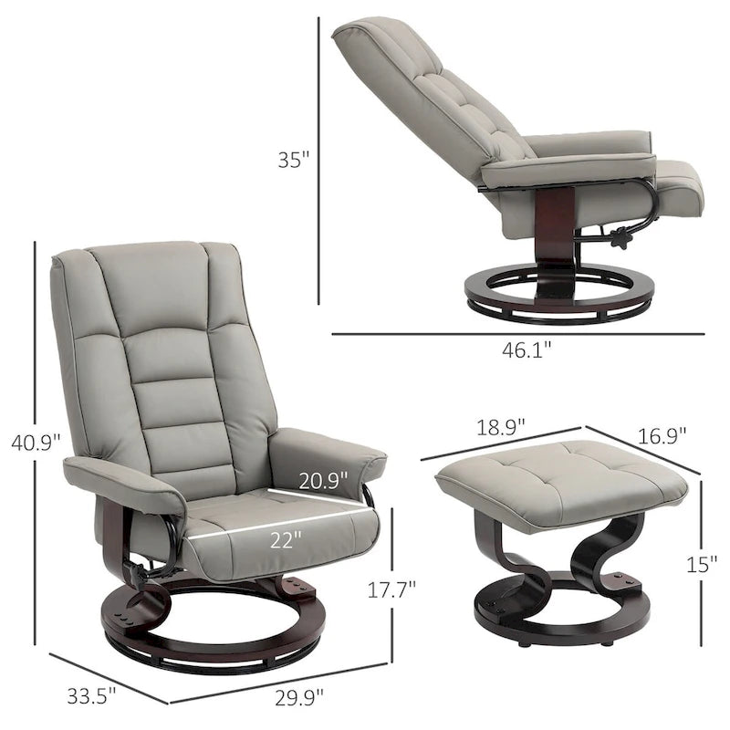 HOMCOM Swivel Recliner Chair and Ottoman, Faux Leather Reclining Chair with High Back
