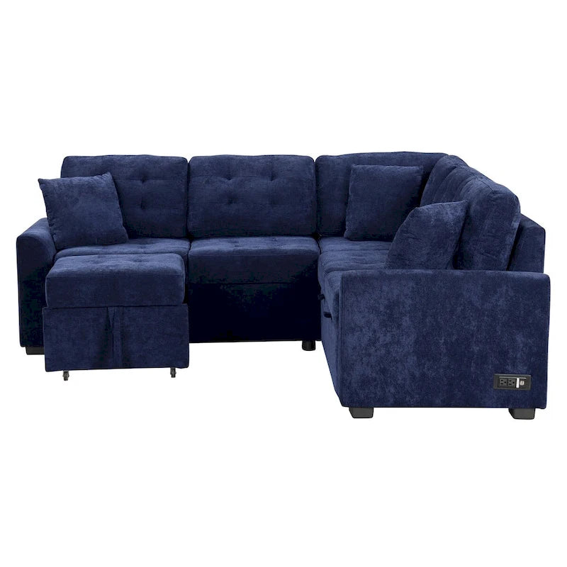 82.6-inch L-shaped Pull-out Sleeper Sofa with Wheels, USB Ports, Power Sockets - 82.6W x 82.6D x 33H