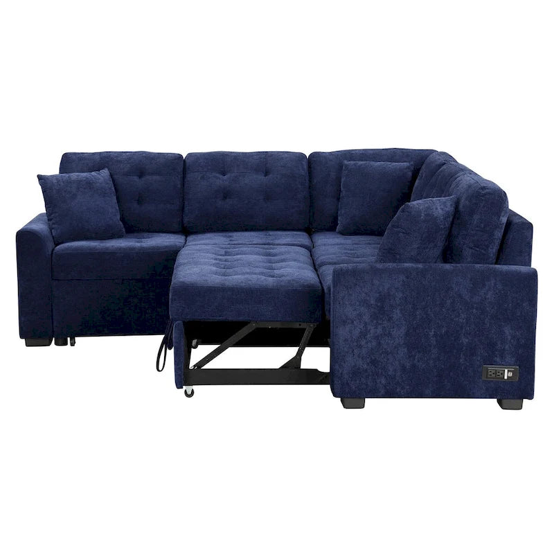 82.6-inch L-shaped Pull-out Sleeper Sofa with Wheels, USB Ports, Power Sockets - 82.6W x 82.6D x 33H