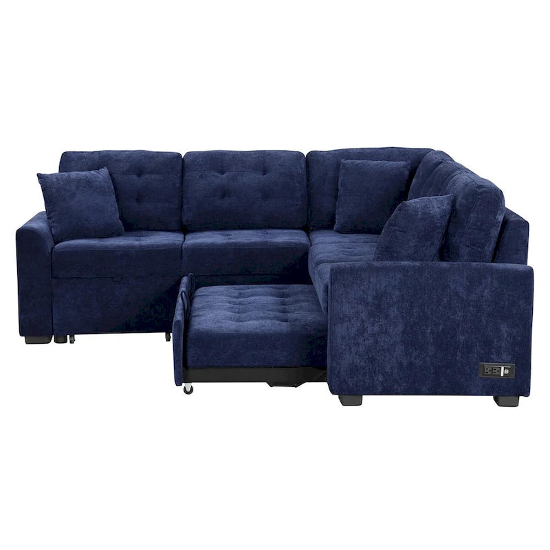 82.6-inch L-shaped Pull-out Sleeper Sofa with Wheels, USB Ports, Power Sockets - 82.6W x 82.6D x 33H