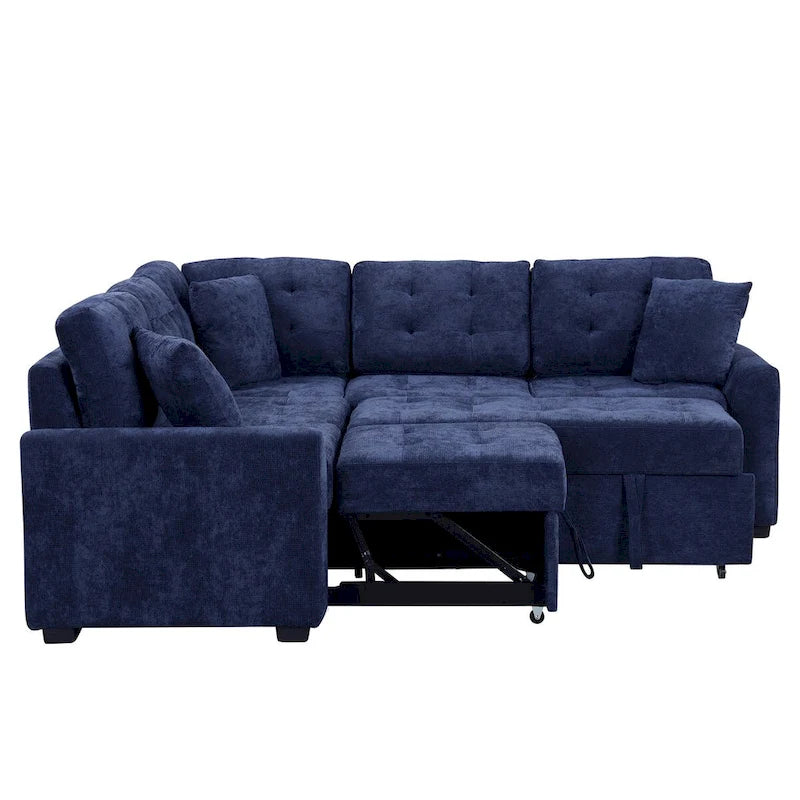 82.6-inch L-shaped Pull-out Sleeper Sofa with Wheels, USB Ports, Power Sockets - 82.6W x 82.6D x 33H