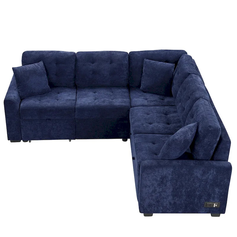 82.6-inch L-shaped Pull-out Sleeper Sofa with Wheels, USB Ports, Power Sockets - 82.6W x 82.6D x 33H