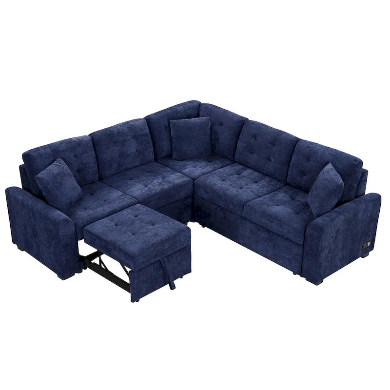 82.6-inch L-shaped Pull-out Sleeper Sofa with Wheels, USB Ports, Power Sockets - 82.6W x 82.6D x 33H