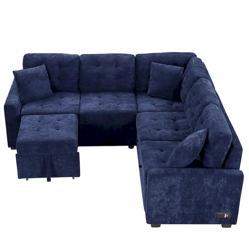 82.6-inch L-shaped Pull-out Sleeper Sofa with Wheels, USB Ports, Power Sockets - 82.6W x 82.6D x 33H