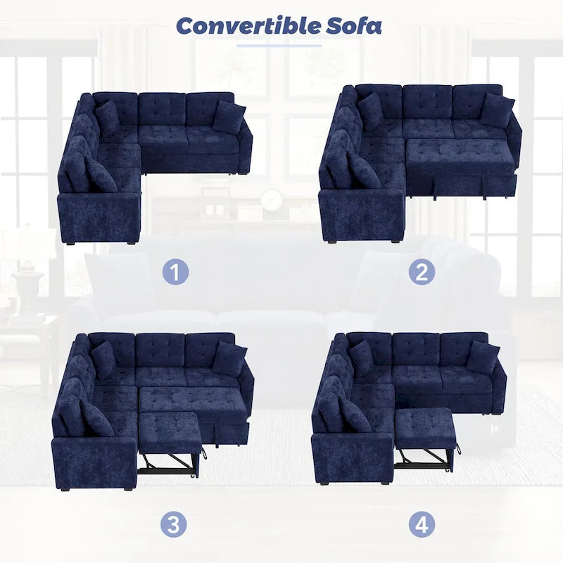 82.6-inch L-shaped Pull-out Sleeper Sofa with Wheels, USB Ports, Power Sockets - 82.6W x 82.6D x 33H