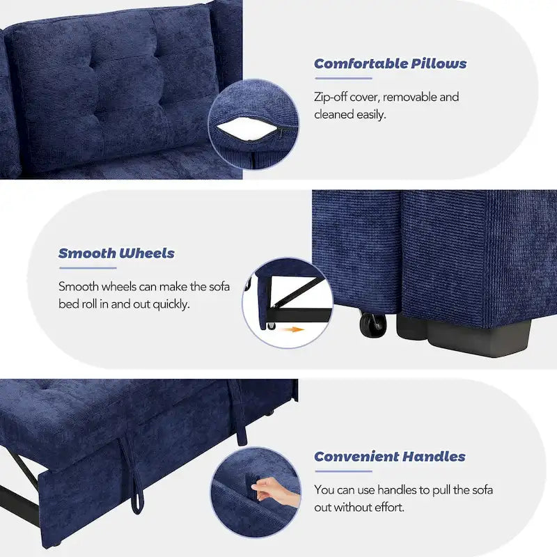 82.6-inch L-shaped Pull-out Sleeper Sofa with Wheels, USB Ports, Power Sockets - 82.6W x 82.6D x 33H