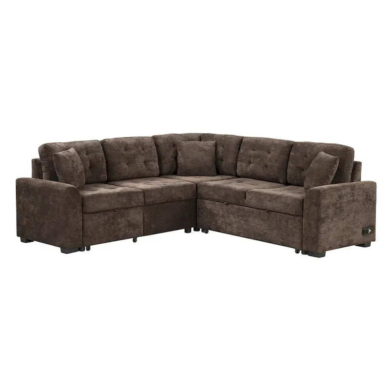 82.6-inch L-shaped Pull-out Sleeper Sofa with Wheels, USB Ports, Power Sockets - 82.6W x 82.6D x 33H