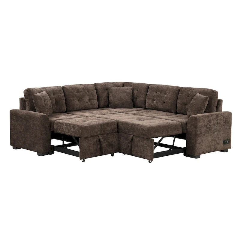 82.6-inch L-shaped Pull-out Sleeper Sofa with Wheels, USB Ports, Power Sockets - 82.6W x 82.6D x 33H